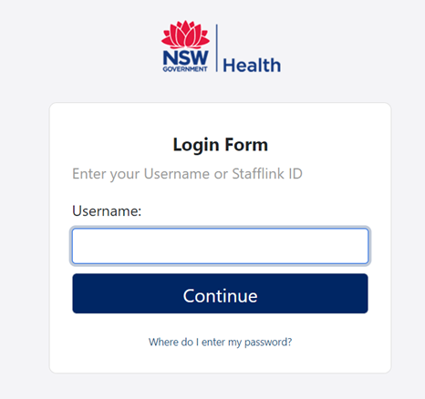 NSW Health login form
