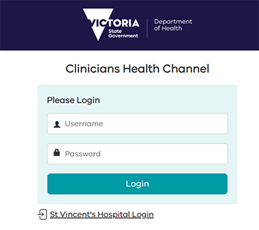Clinician Health Channel login page