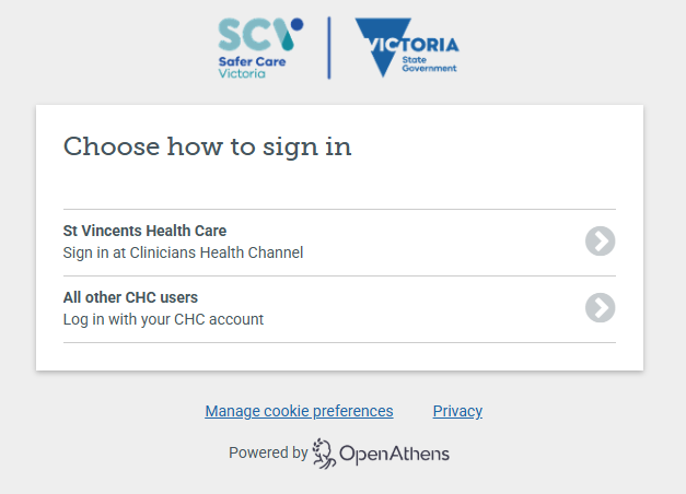 VIC Health OpenAnthens Portal